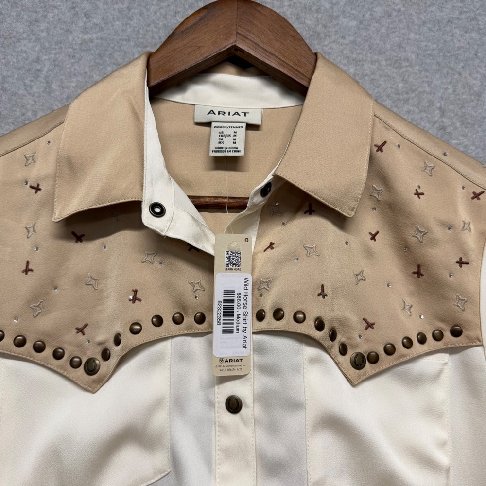 Ariat Wild Horse Embroidery Shirt Women M Western Studs Snap Cowgirl Equestrian - Picture 9 of 16
